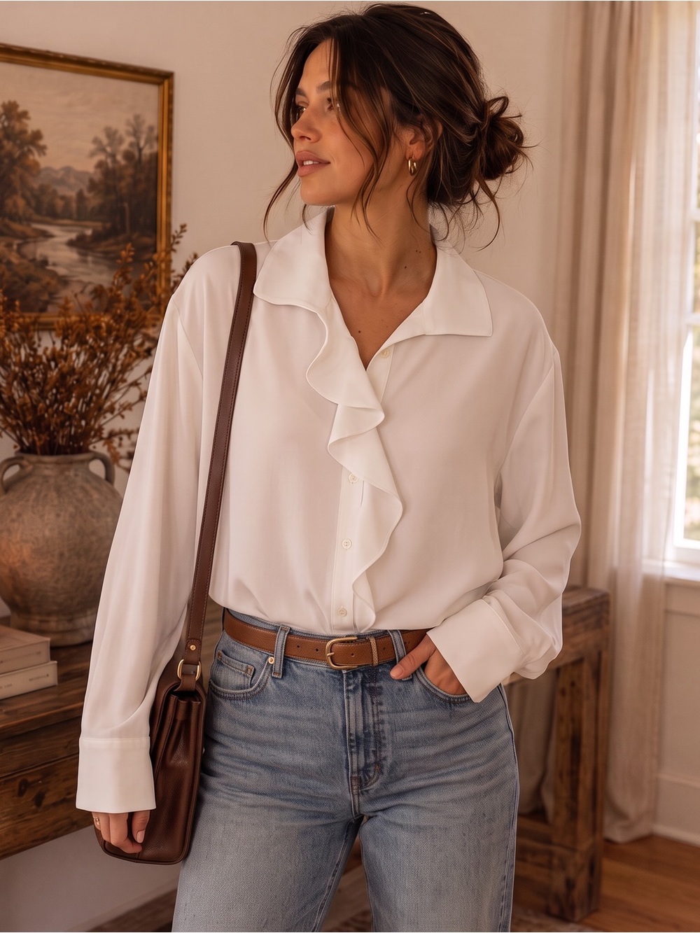 VINTAGE LIZ CLAIBORNE Ivory Ruffle Front Blouse